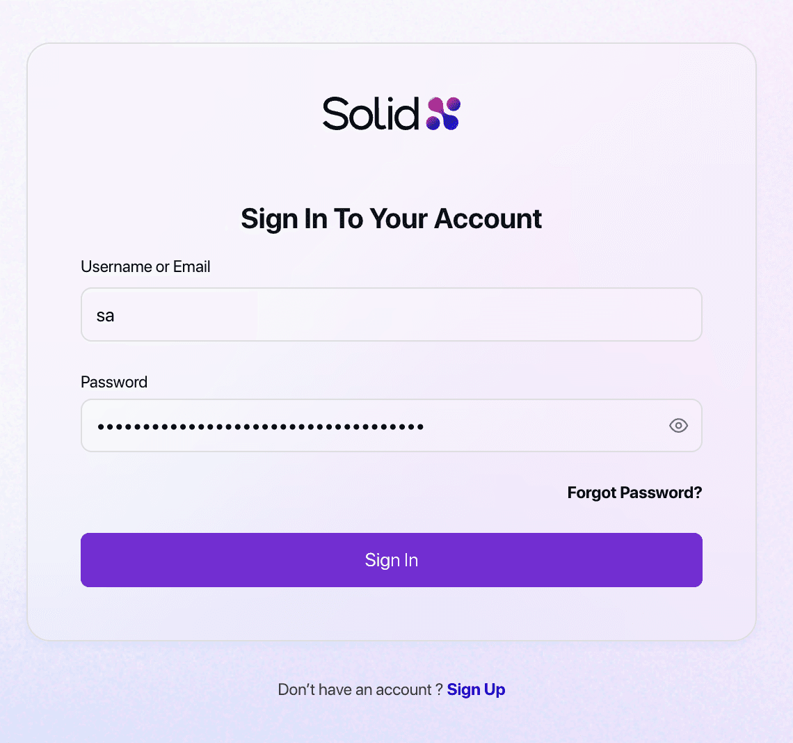 SolidX Admin Panel Login