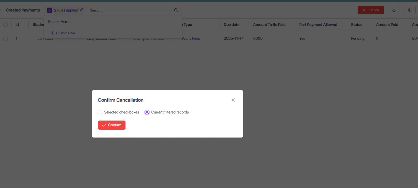 Confirm Bulk Cancellation