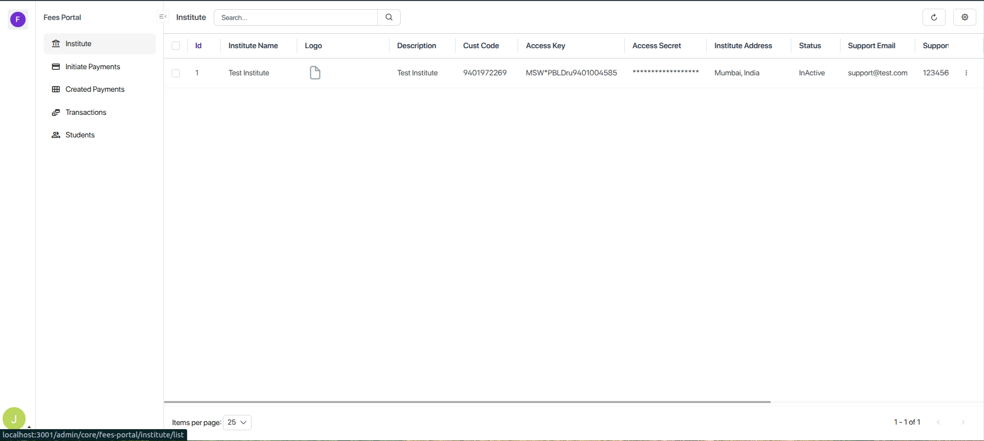 Institute Dashboard