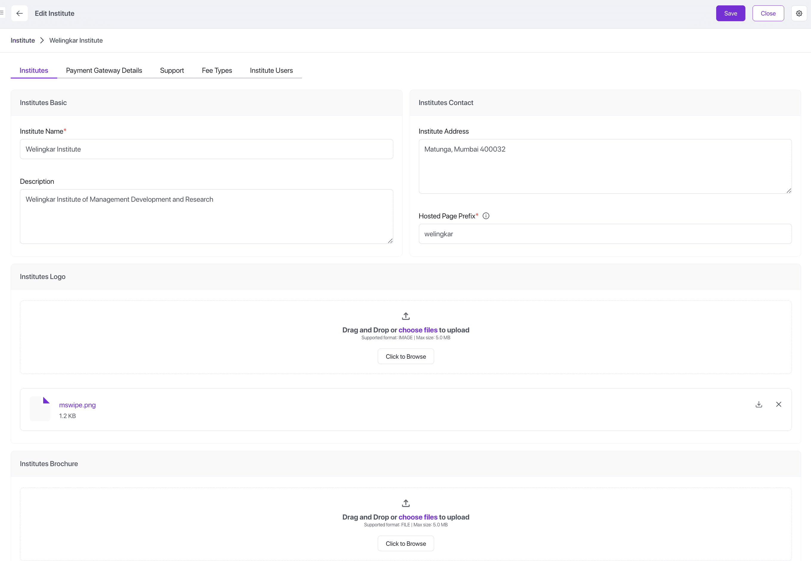 Institute Form View