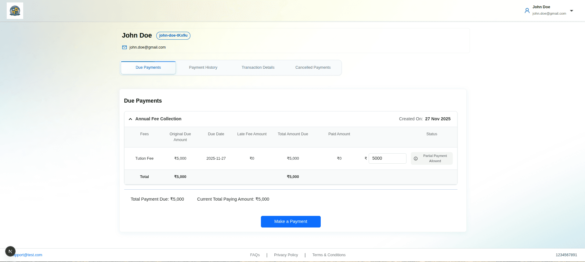 Initial Payment Notification Email