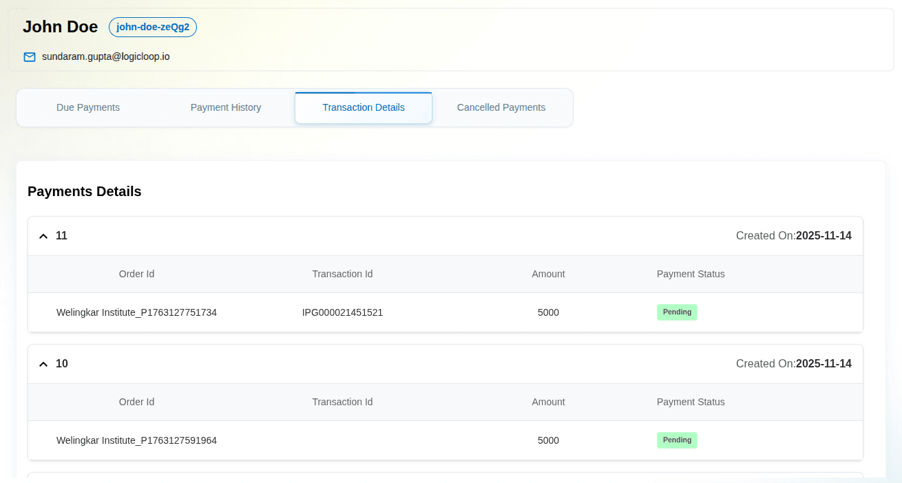 Initial Payment Notification Email